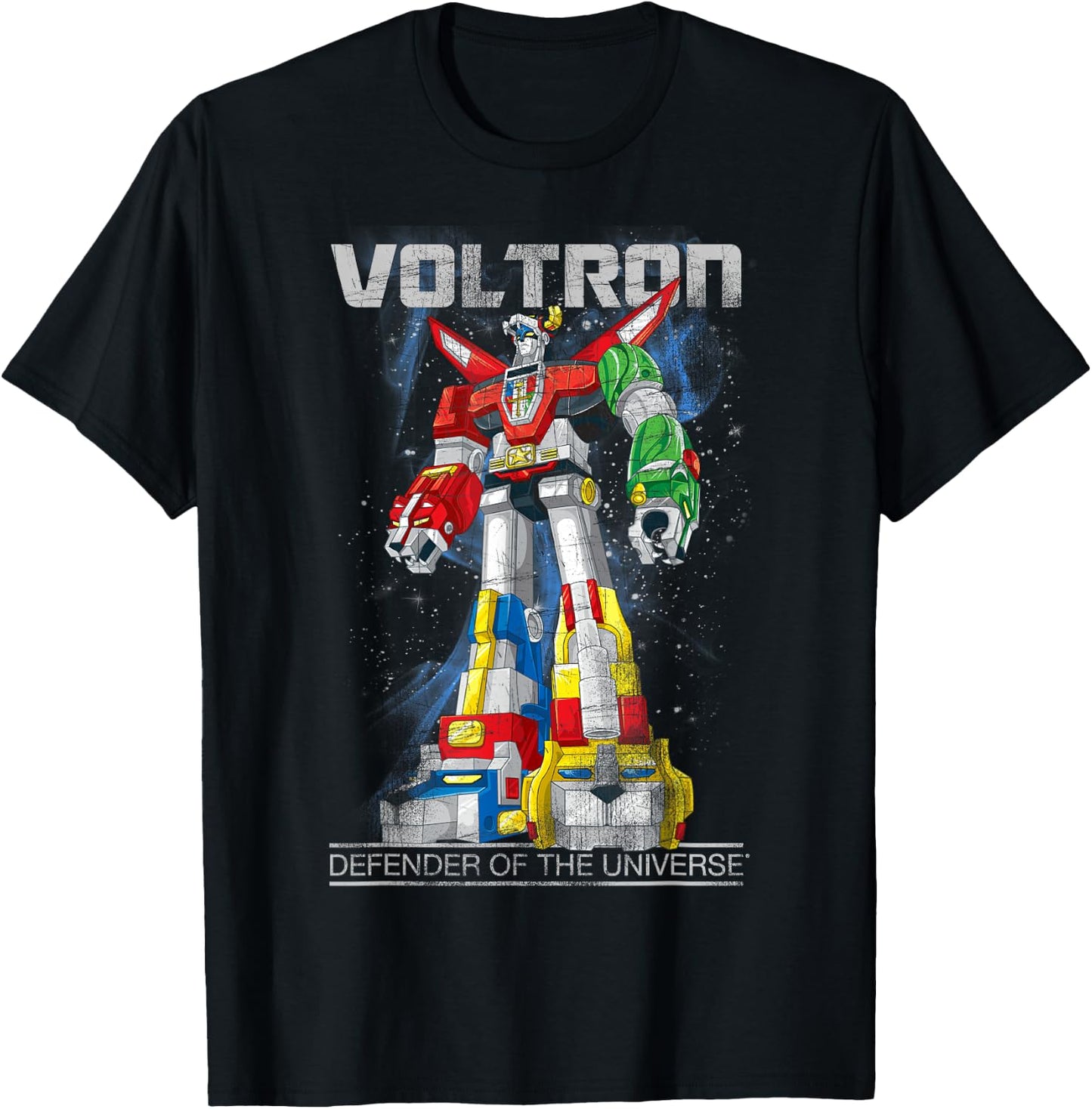 Voltron Retro Defender Space Distressed T-Shirt - T-Shirt | Black