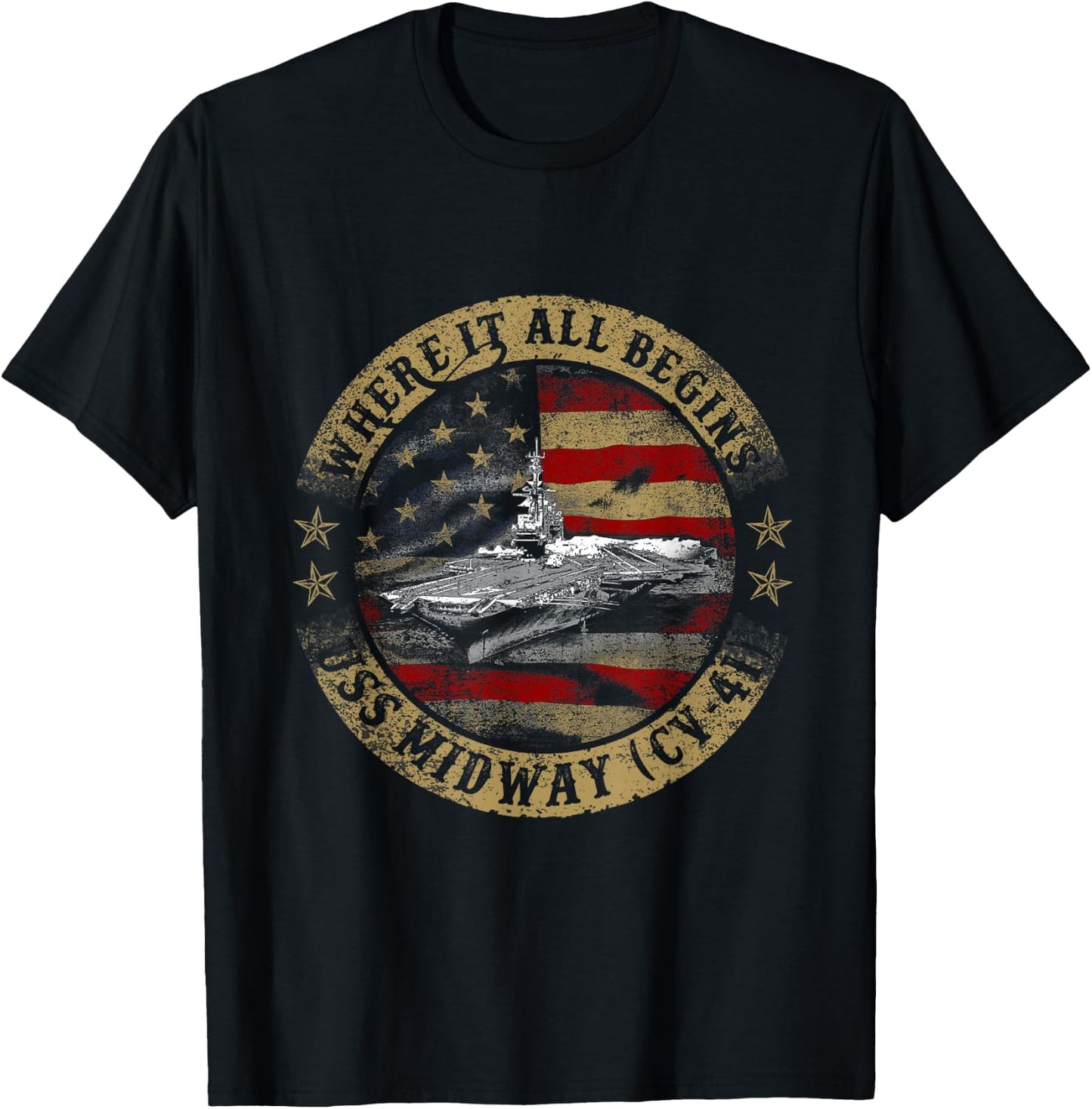 Where It All Begins Uss Midway CV 41 US Army T-Shirt - T-Shirt | Black
