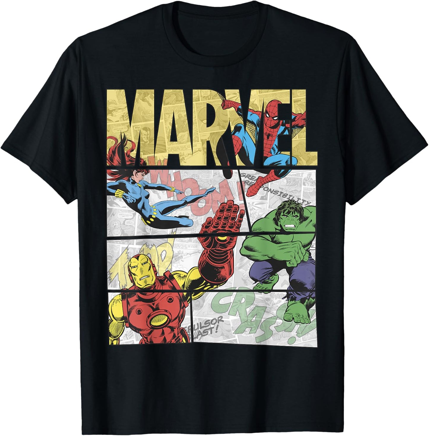Marvel Retro Avengers Comic Panel Build-Up Graphic T-Shirt - T-Shirt | Black