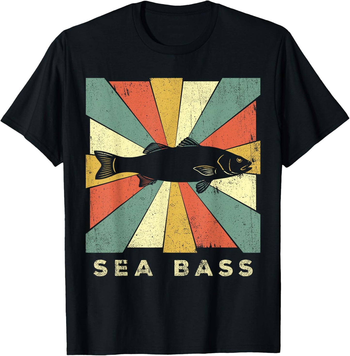 Sea Bass Fish Lover Vintage Retro Style Animal T-Shirt - T-Shirt | Black