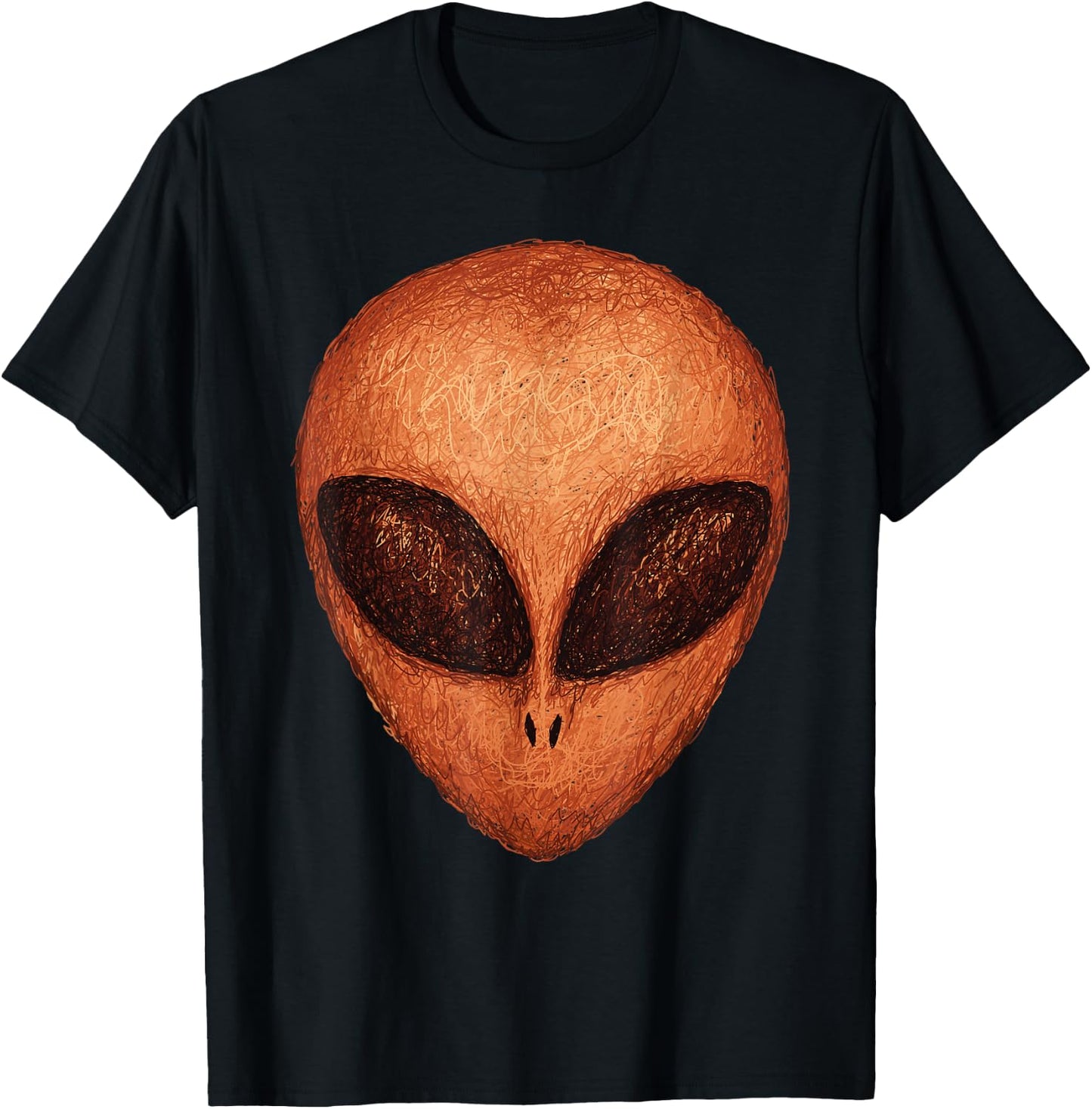 Huge Brown Alien Head Artsy Artistic Design Style UFO T-Shirt - T-Shirt | Black