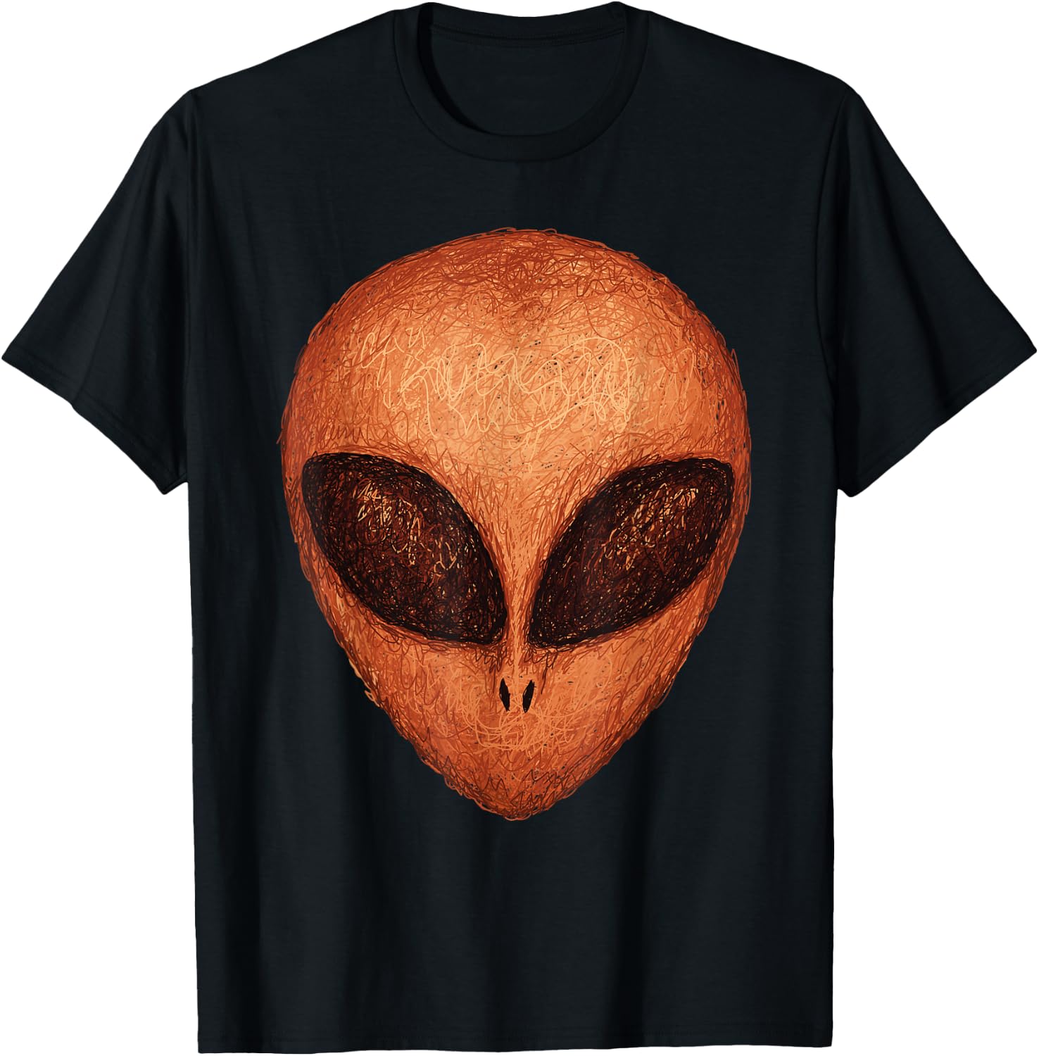 Huge Brown Alien Head Artsy Artistic Design Style UFO T-Shirt - T-Shirt | Black