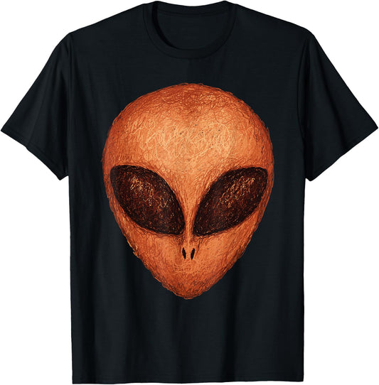 Huge Brown Alien Head Artsy Artistic Design Style UFO T-Shirt - T-Shirt | Black