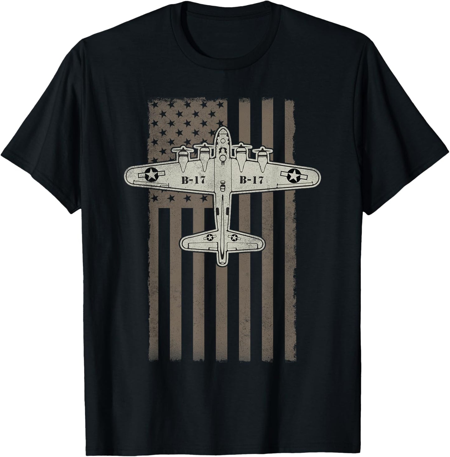 B17 Bomber WW2 Plane Aircraft USA Flag Veteran Pilot Gift T-Shirt - T-Shirt | Black