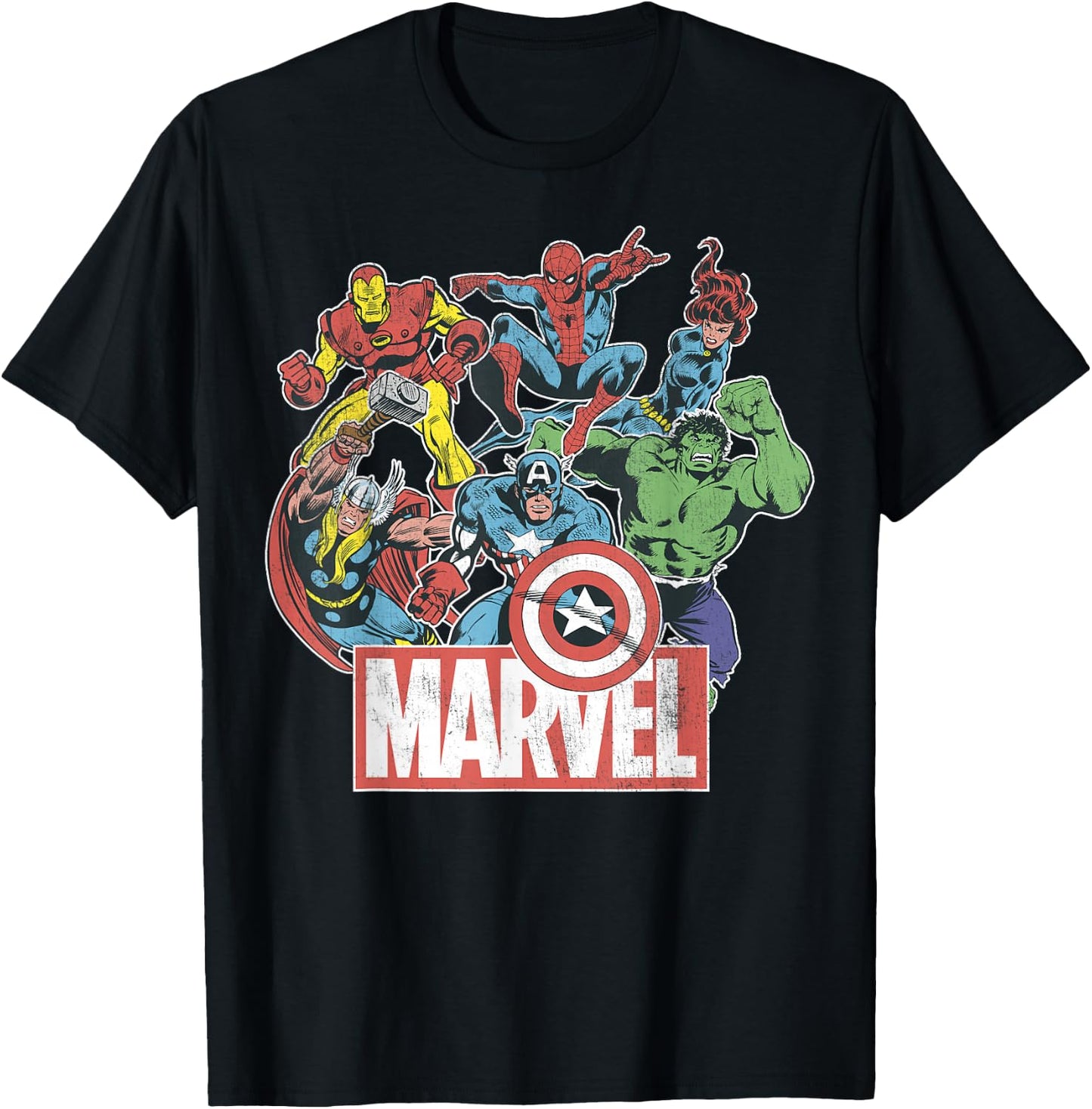 Marvel Avengers Team Retro Comic Vintage Graphic Small T-Shirt - T-Shirt | Black