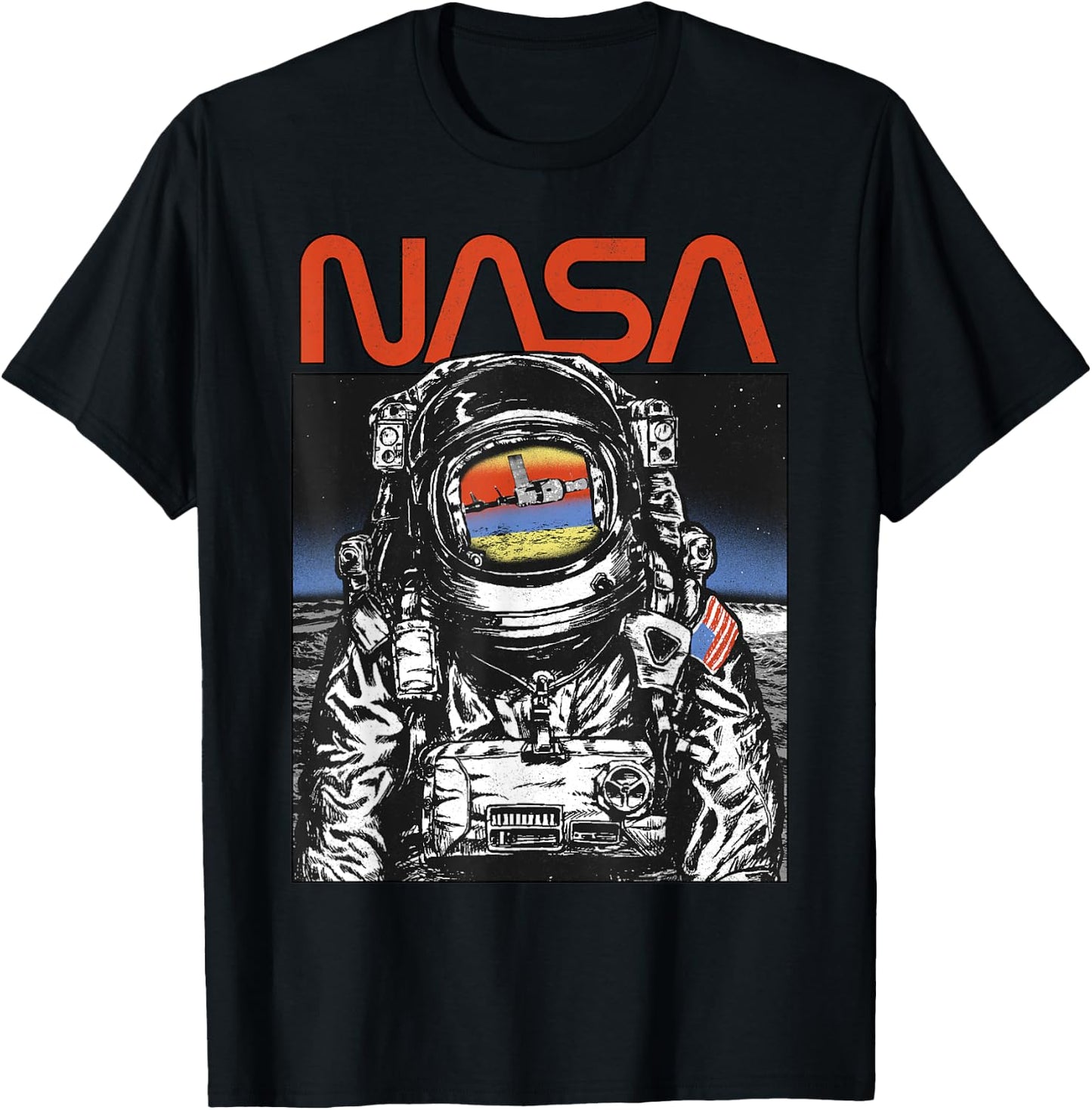 NASA Vintage Astronaut Moon Walk Reflection T-Shirt - T-Shirt | Black
