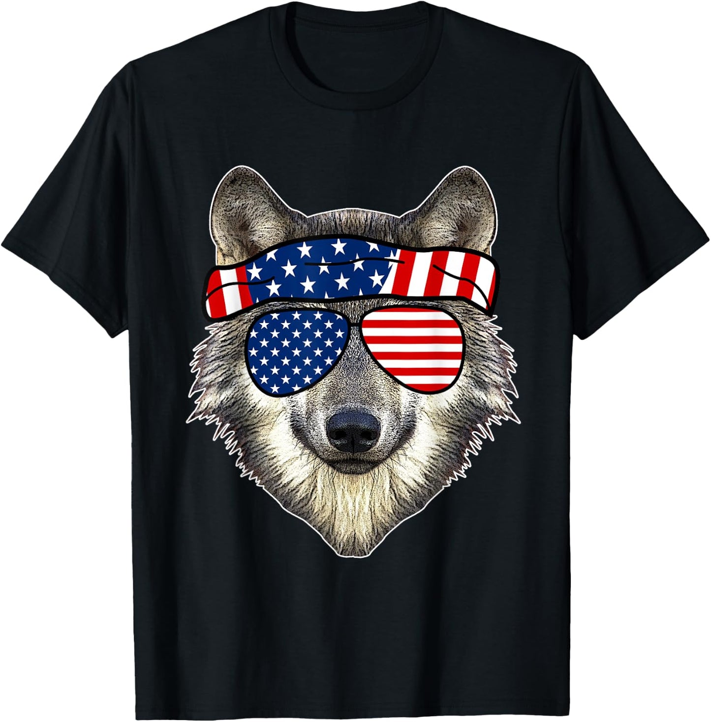 American Sunglasses Wolf 4th of July Awesome USA Gift T-Shirt - T-Shirt | Black