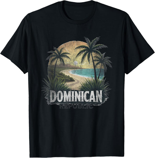 Retro Dominican Republic Landscape Vintage Souvenir T-Shirt - T-Shirt | Black