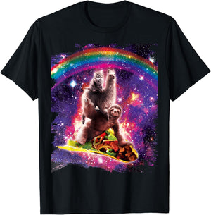 Space Cat Llama Sloth Riding Taco T-Shirt - T-Shirt | Black