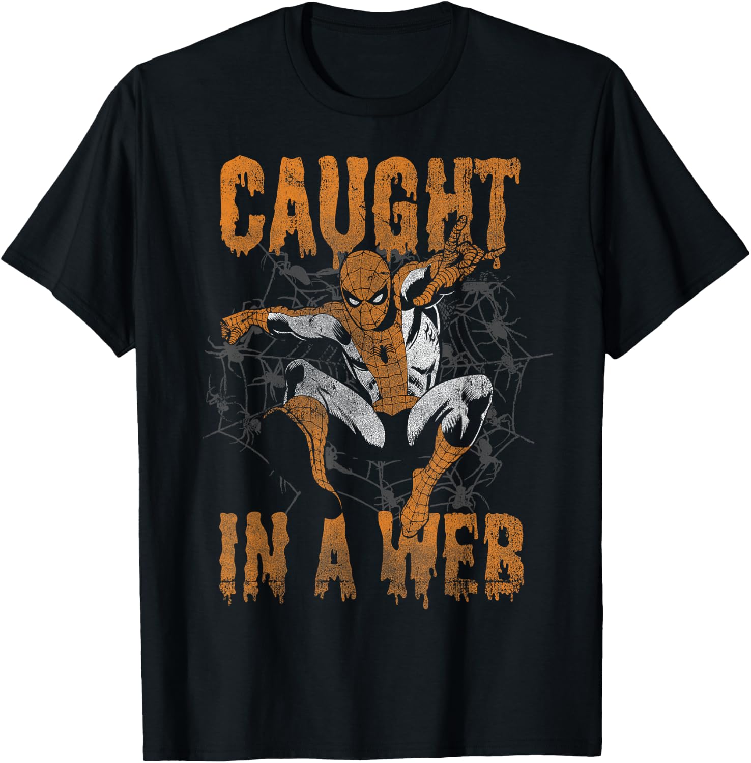 Marvel Spider-Man Caught In A Web Halloween Graphic T-Shirt - T-Shirt | Black