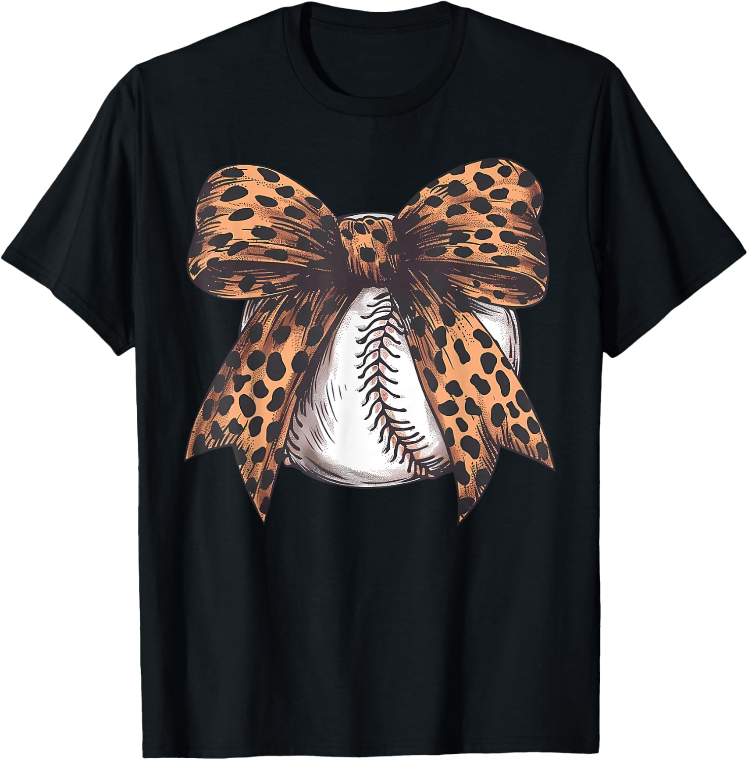 Vintage Baseball Leopard Coquette Bow For Girls T-Shirt - T-Shirt | Black