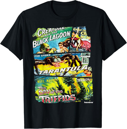 Vintage Style Sci Fi Movie Poster Collage T-Shirt - T-Shirt | Black