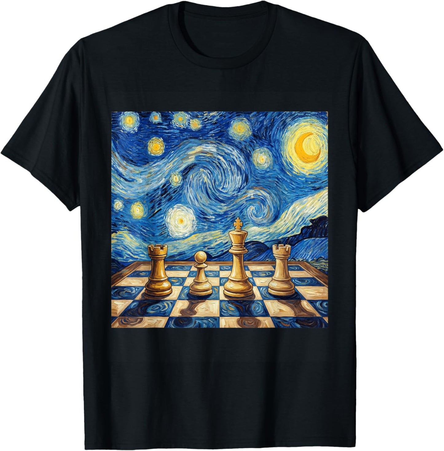 Chess Master Starry Night Chess Player Art Funny Chess T-Shirt - T-Shirt | Black