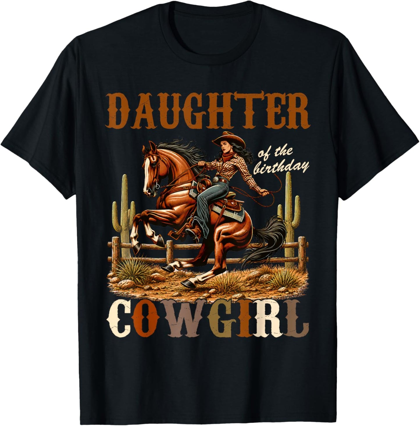 Daughter of The Birthday Cowgirl Vintage Christmas Xmas T-Shirt - T-Shirt | Black