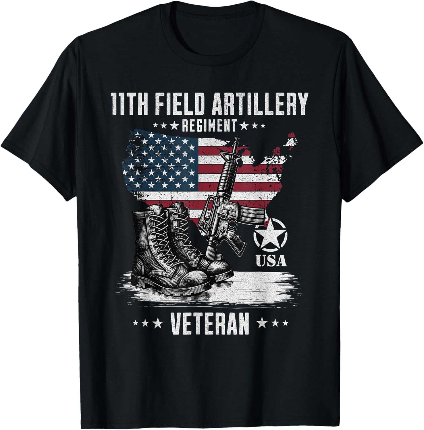 11th Field Artillery Regiment Veteran Military Distressed T-Shirt - T-Shirt | Black