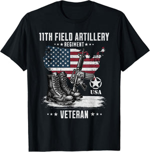 11th Field Artillery Regiment Veteran Military Distressed T-Shirt - T-Shirt | Black