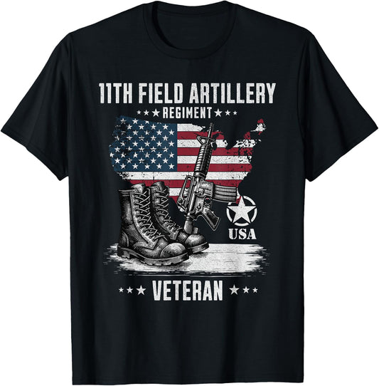 11th Field Artillery Regiment Veteran Military Distressed T-Shirt - T-Shirt | Black