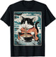 Kawaii Kimono Cat Eating Ramen Noodles Japanese Anime Manga T-Shirt - T-Shirt | Black