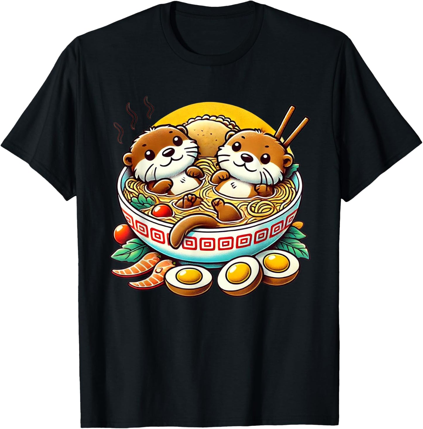 Kawaii Otter Shirt Japanese Ramen noodles Soup Otter Lover T-Shirt - T-Shirt | Black