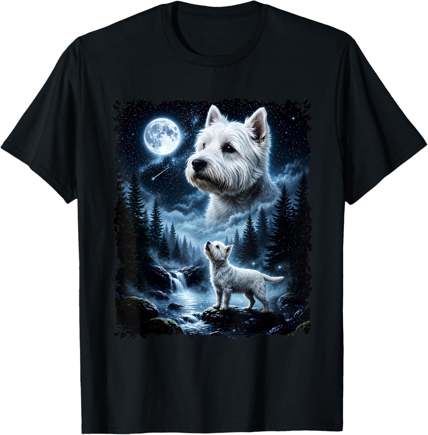 West Highland White Terrier Howling At The Moon Halloween T-Shirt - T-Shirt | Black