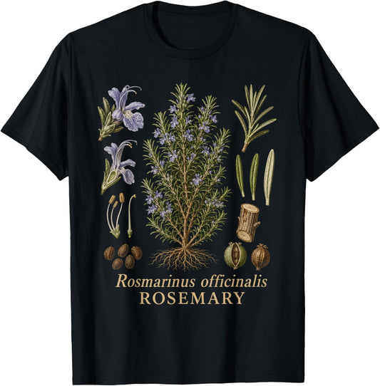 Rosemary Botanical Anatomy Herb Diagram Vintage Style T-Shirt - T-Shirt | Black