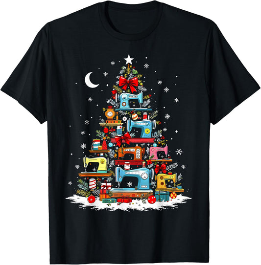 Funny Sewing Machine Christmas Tree Ornament Holiday T-Shirt - T-Shirt | Black