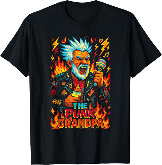 The Punk Grandpa Funny Design for Grandfahers T-Shirt - T-Shirt | Black
