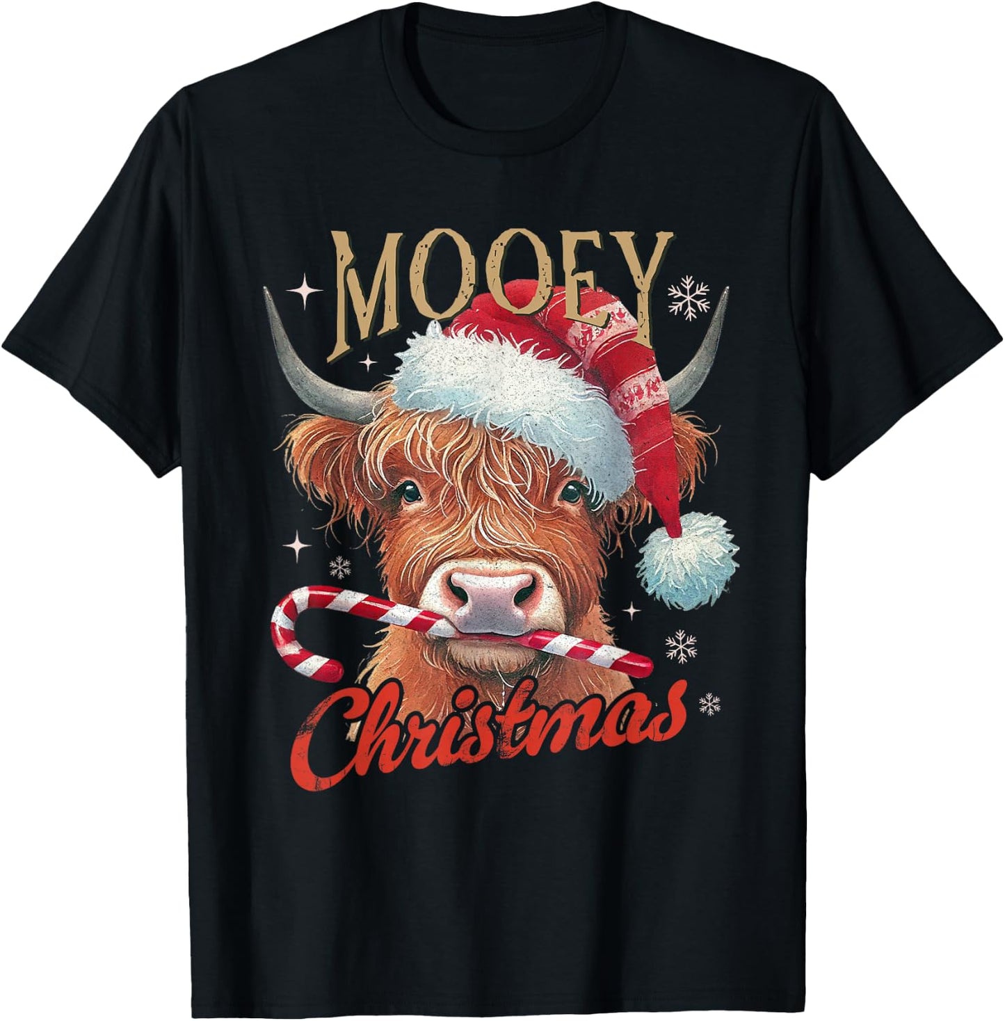 Mooey Christmas Highland Cow Design Xmas Cow Lover Funny T-Shirt - T-Shirt | Black