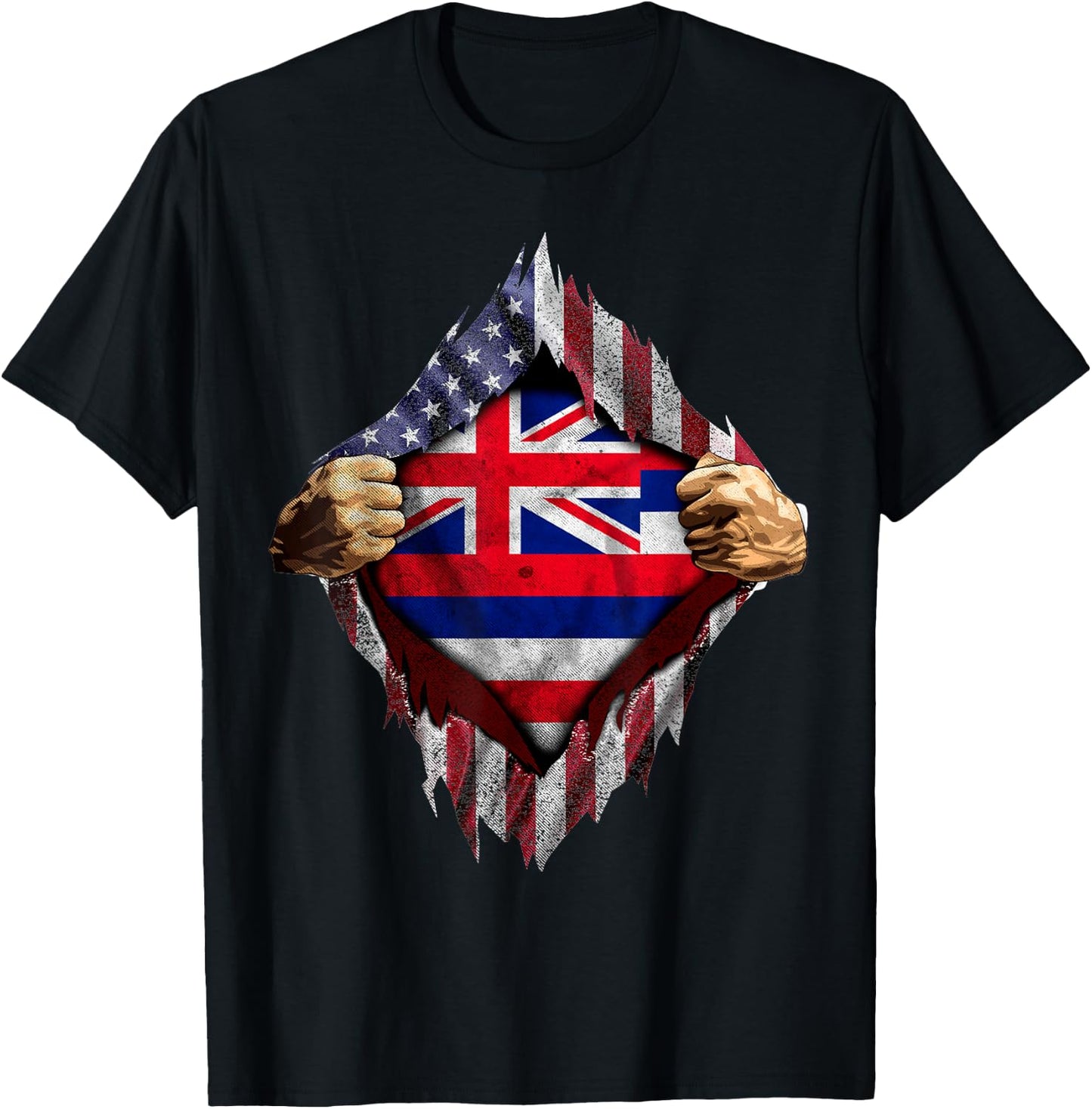 Hawaiian American Flag Shirt - Hawaii Flag Shirt Women Kids Men T-Shirt - T-Shirt | Black