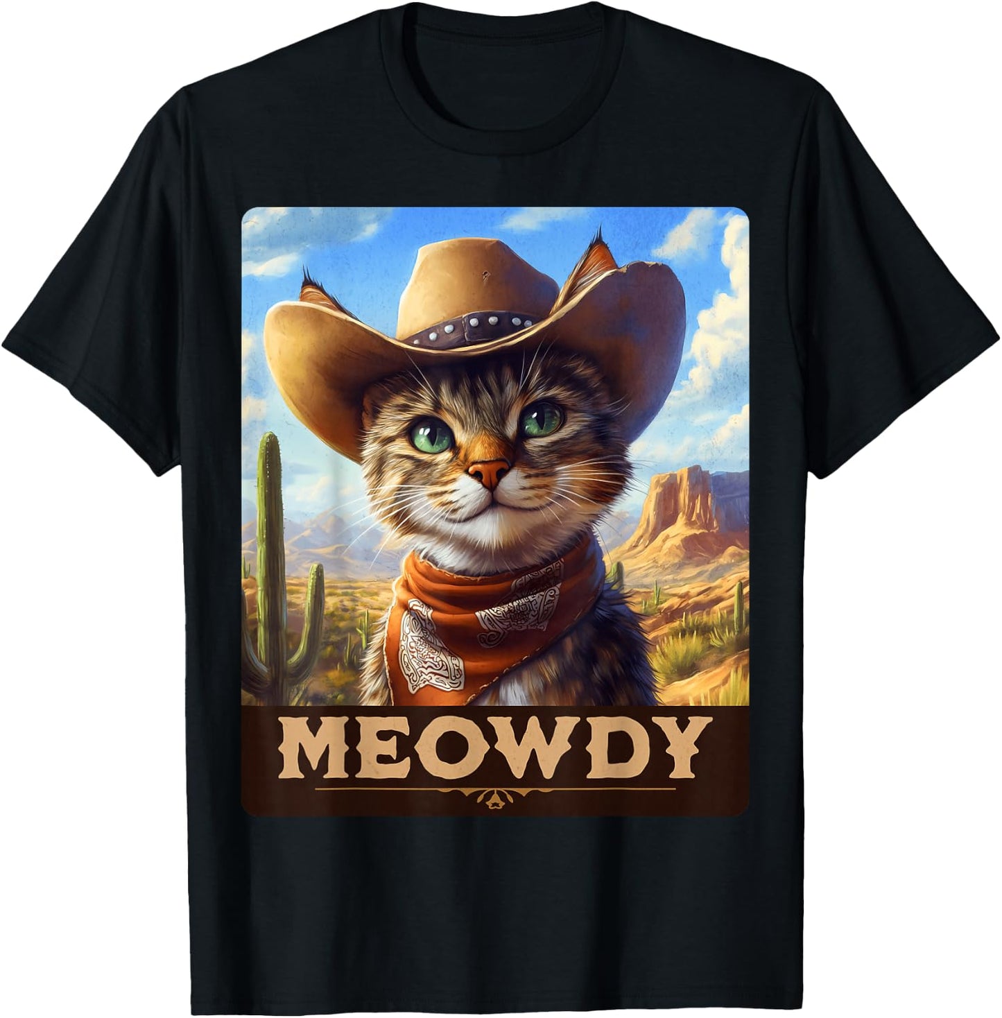 Meowdy, Cowboy: A Furry Friend in the Wild West, Cat - Black, Small, Short Sleeve, Classic Fit, -Adults/Kids, Cat Lovers, Country Enthusiasts, Humor Appreciators T-Shirt - T-Shirt | Black