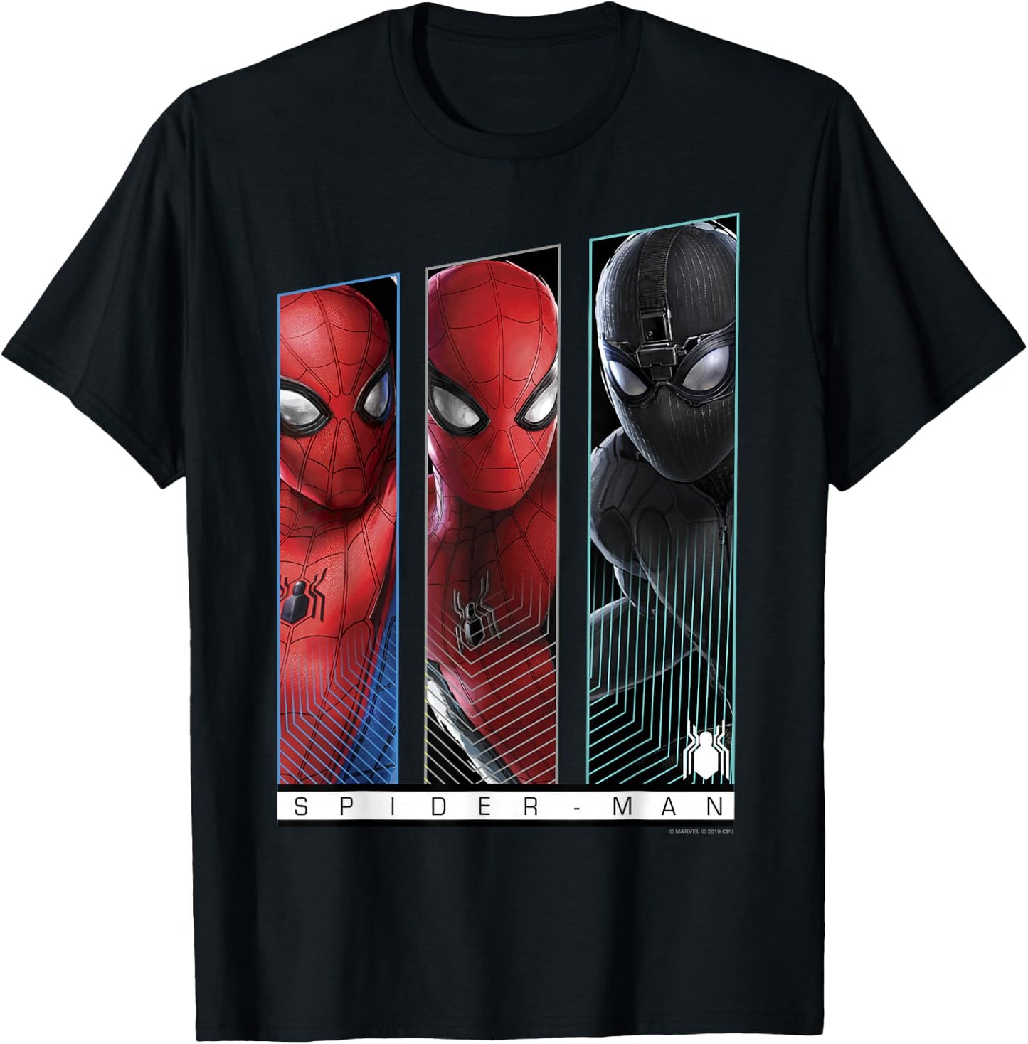 Marvel Spider-Man Far From Home Suits Panel Poster T-Shirt - T-Shirt | Black
