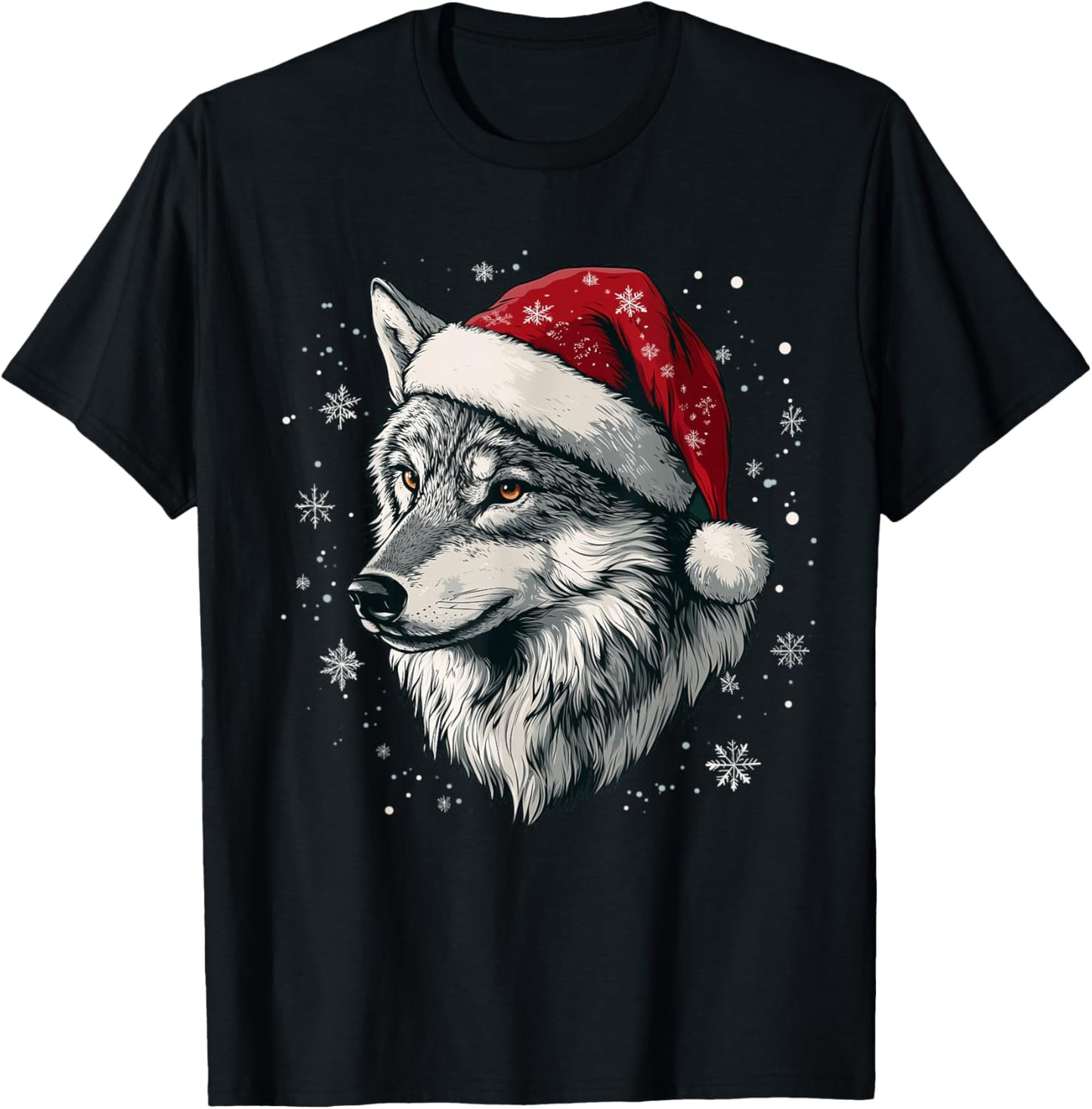 Wolf Santa Hat Funny Cute Animal Lover Christmas T-Shirt - T-Shirt | Black