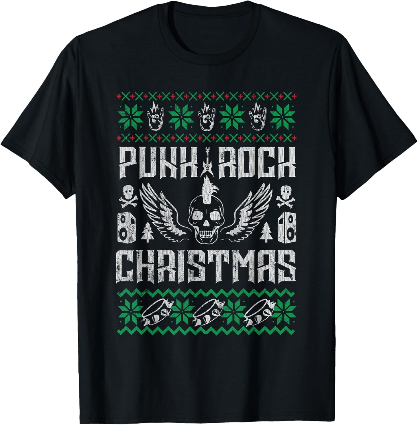 Punk Rock Ugly Grunge Holiday Christmas Music Design T-Shirt - T-Shirt | Black
