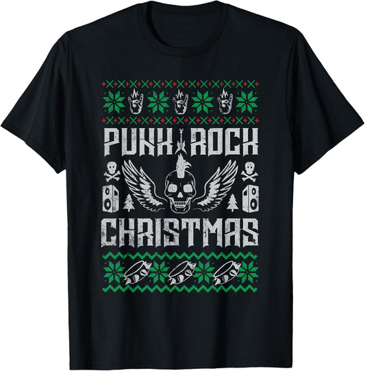 Punk Rock Ugly Grunge Holiday Christmas Music Design T-Shirt - T-Shirt | Black