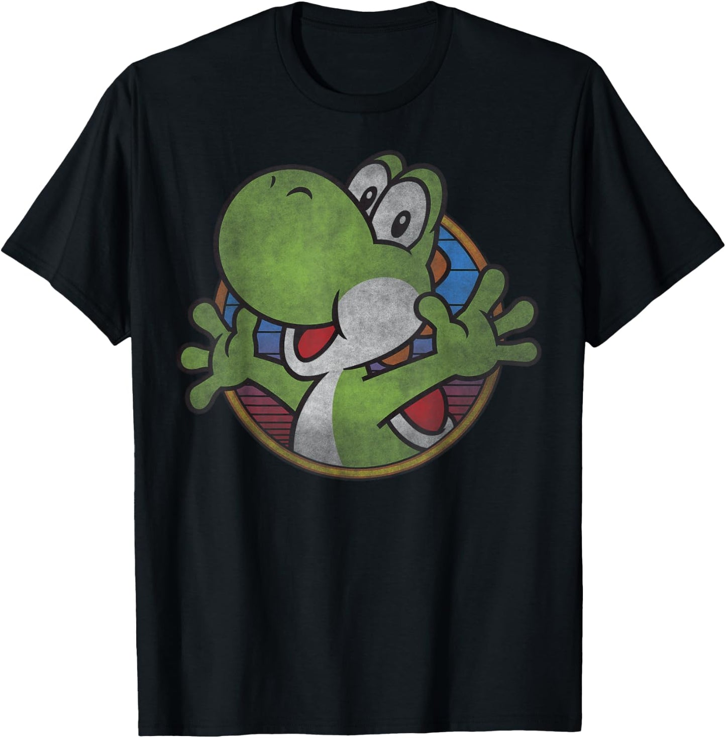 Super Mario Yoshi Color Fade Circle Logo T-Shirt - T-Shirt | Black