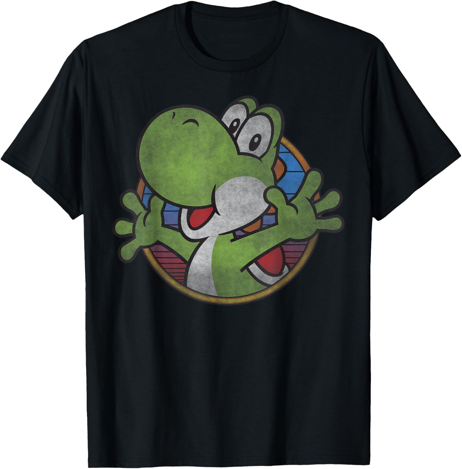 Super Mario Yoshi Color Fade Circle Logo T-Shirt - T-Shirt | Black