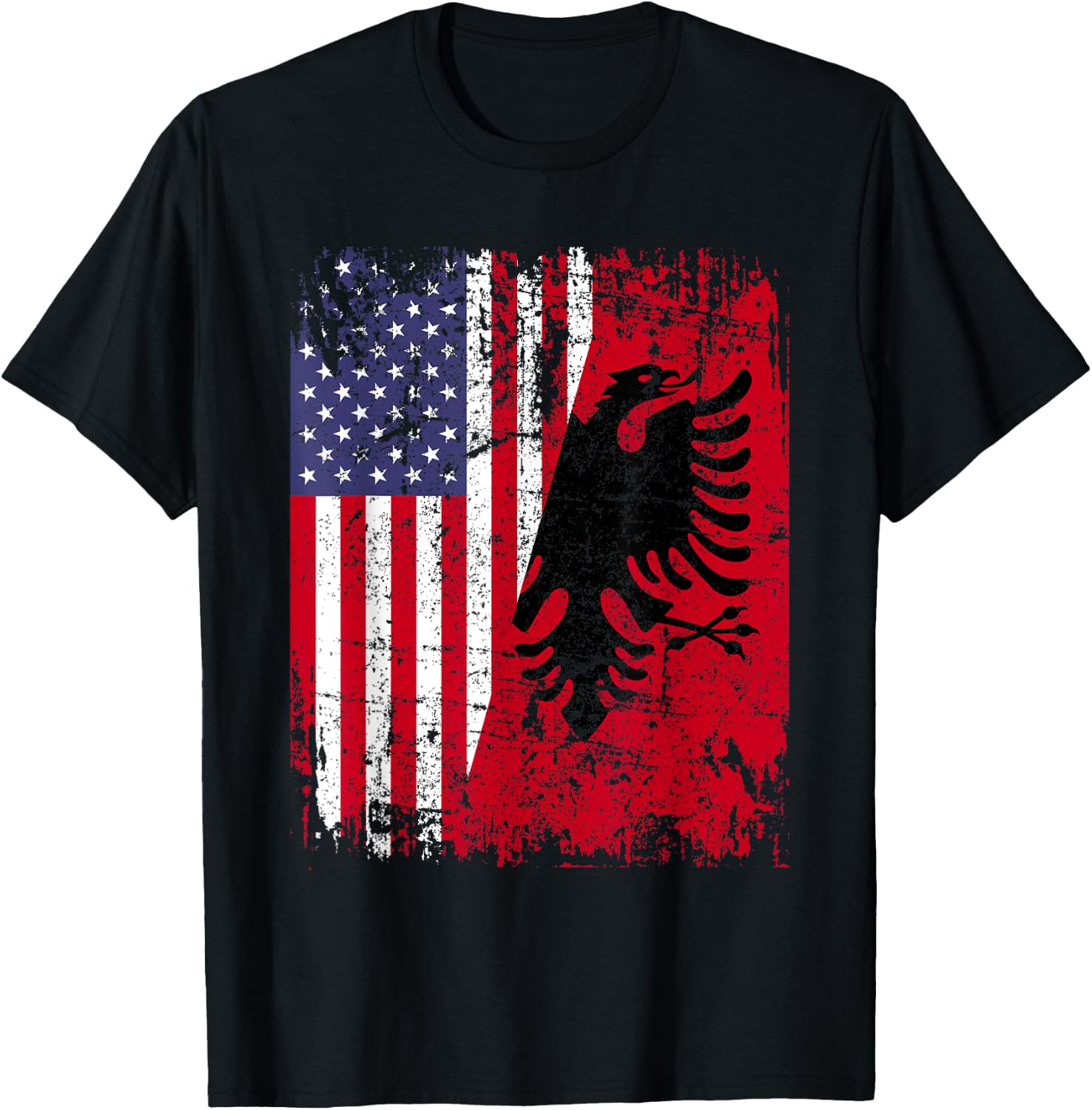 ALBANIAN ROOTS | Red Eagle | ALBANIA American Flag T-Shirt - T-Shirt | Black