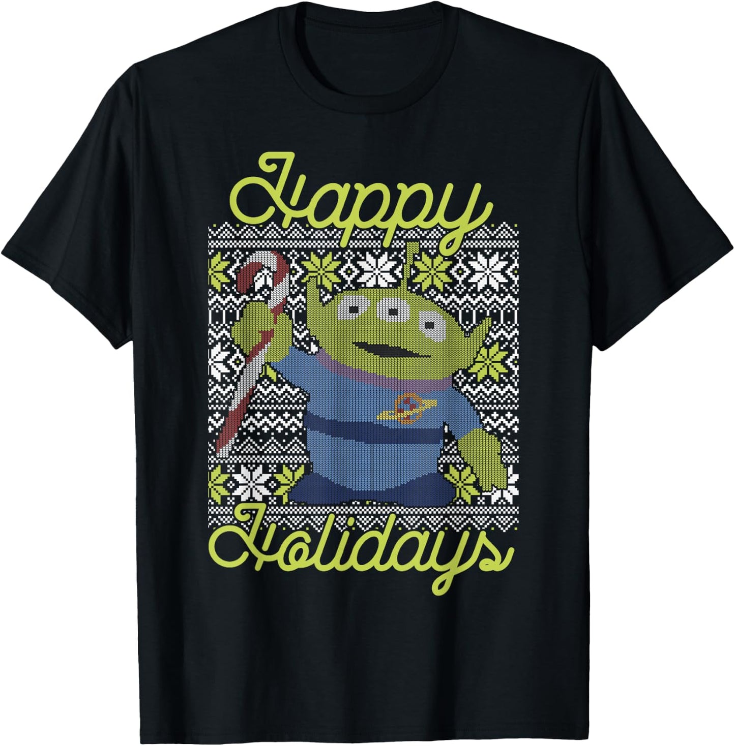 Disney Pixar Toy Story Christmas Alien Vintage Ugly Sweater T-Shirt - T-Shirt | Black