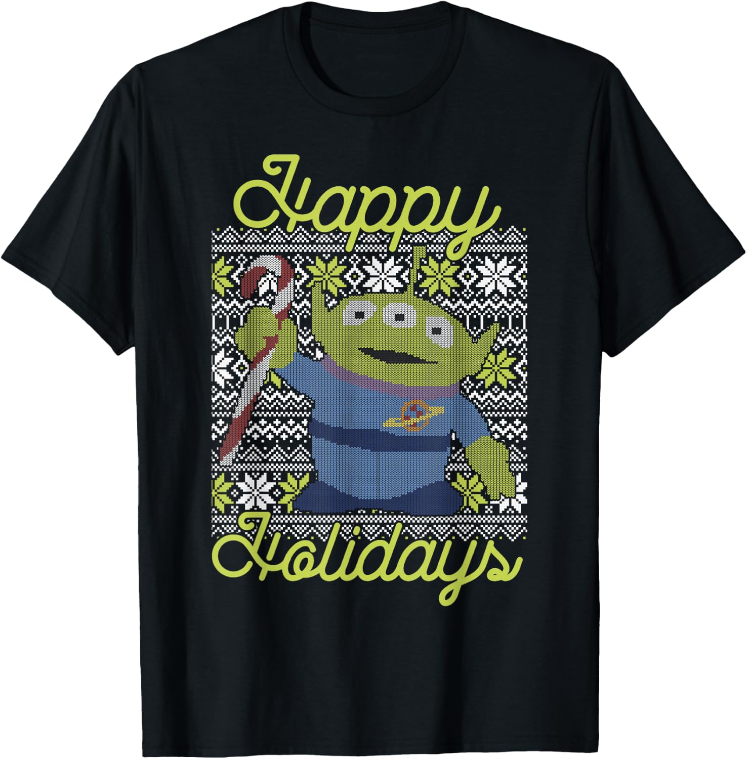 Disney Pixar Toy Story Christmas Alien Vintage Ugly Sweater T-Shirt - T-Shirt | Black