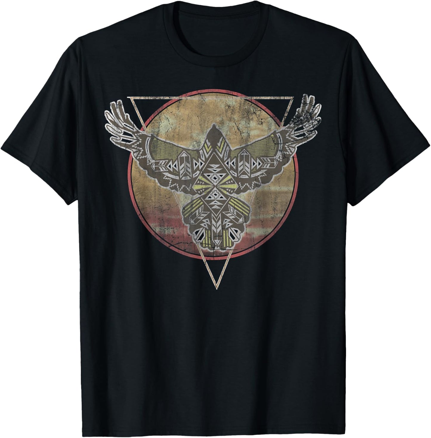 Geometric Spirit Eagle Over The Moon T-Shirt - T-Shirt | Black