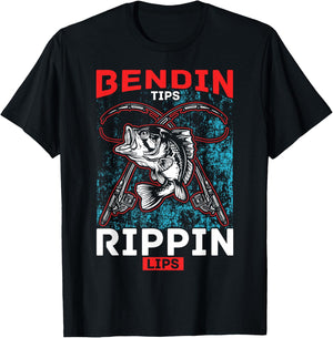 Bending Tips Ripping Lips Fishing Humour Gift T-Shirt - T-Shirt | Black
