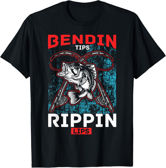 Bending Tips Ripping Lips Fishing Humour Gift T-Shirt - T-Shirt | Black