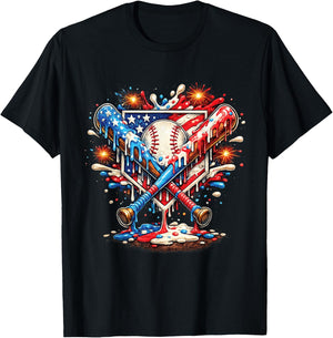 Baseball Drip Ice Cream 4th of July American USA Flag Boys T-Shirt - T-Shirt | Black