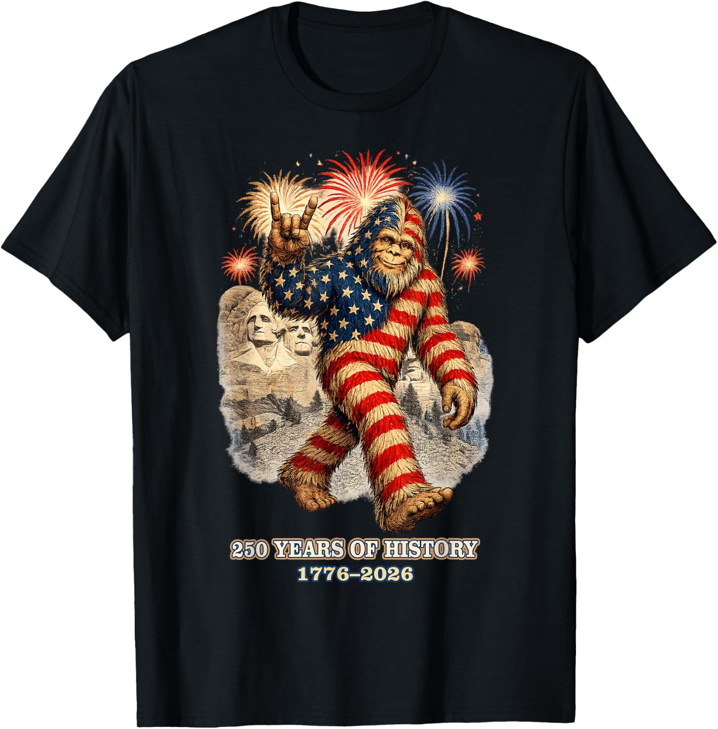 Patriotic Bigfoot Firework 1776 2026 Gifts Women Kid T-Shirt - T-Shirt | Black