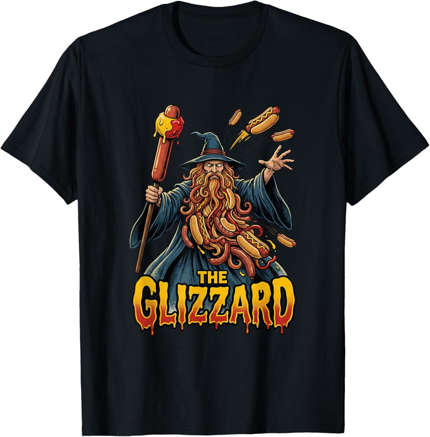 The Glizzard Hot Dog Wizard Funny Glizzy T-Shirt - T-Shirt | Black