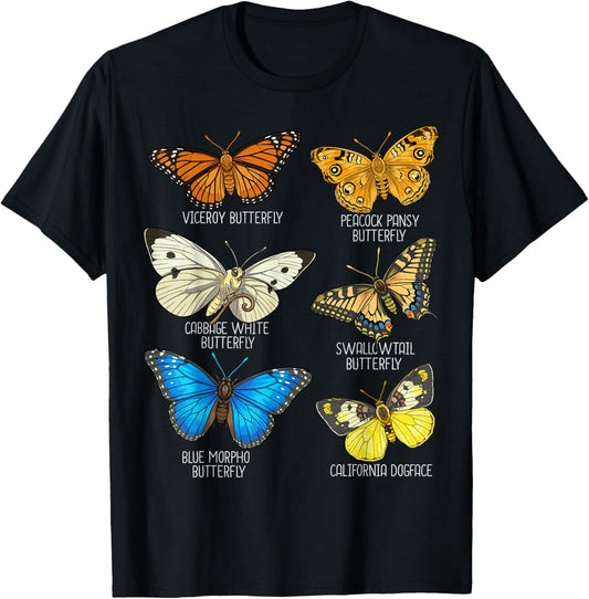 Collection of Butterflies Species Insects Butterfly T-Shirt - T-Shirt | Black