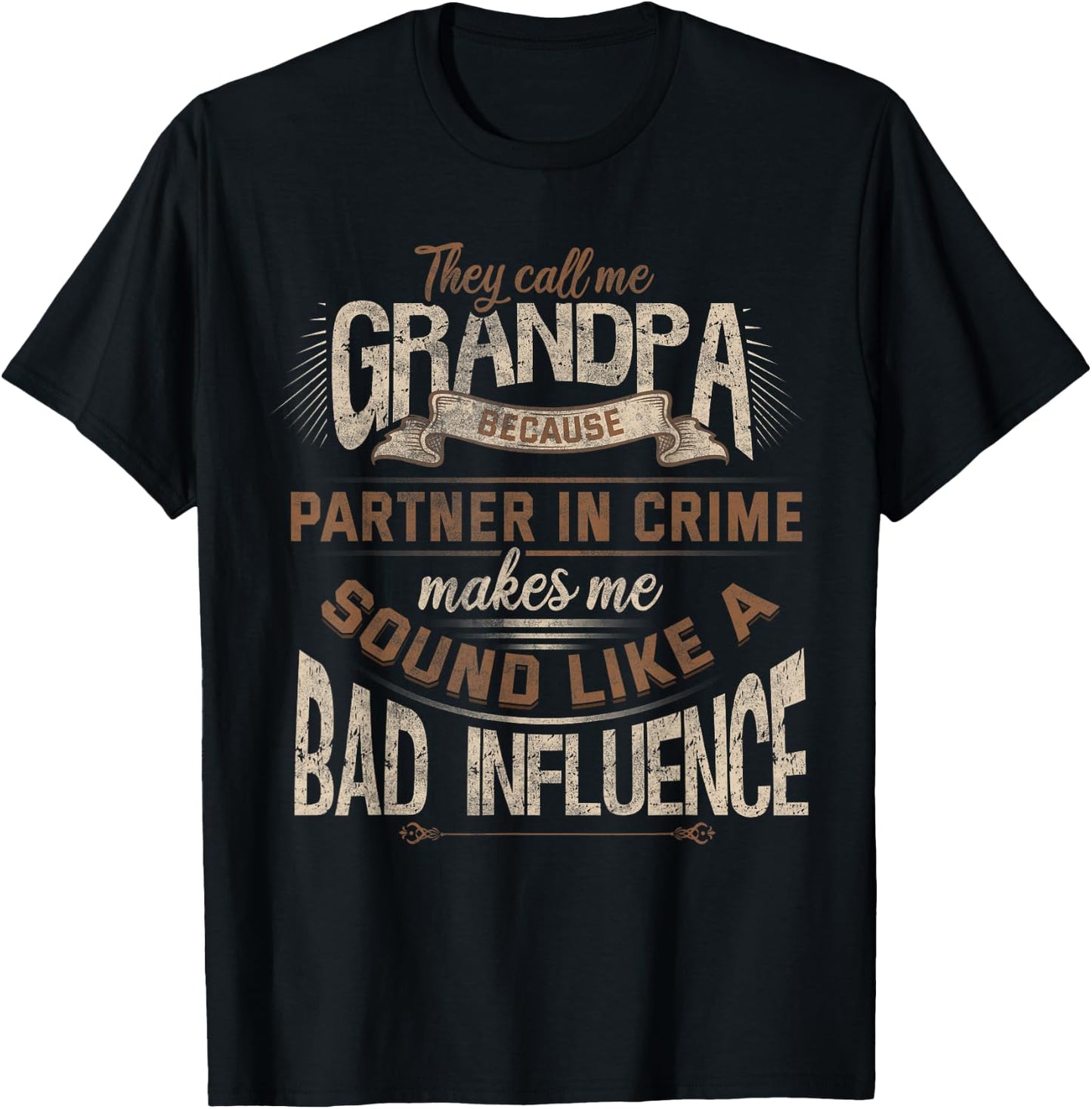 Funny Grandpa, Partner in Crime Phrase, Granddad Humor T-Shirt - T-Shirt | Black