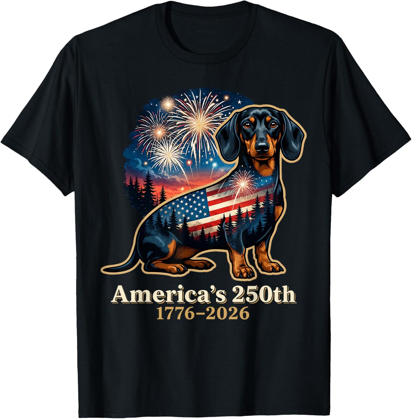 Funny Dachshund 4th of July T-Shirt - T-Shirt | Black