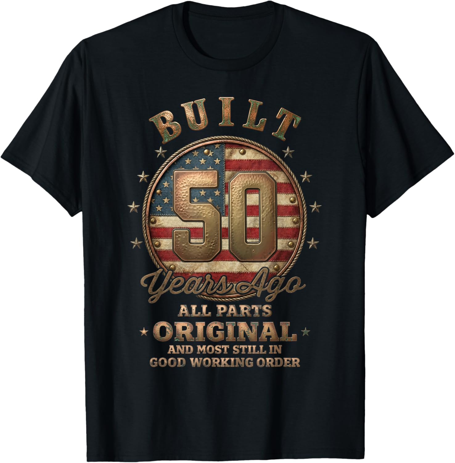 Built 50 Years Ago Funny 50th Birthday US Flag T-Shirt - T-Shirt | Black