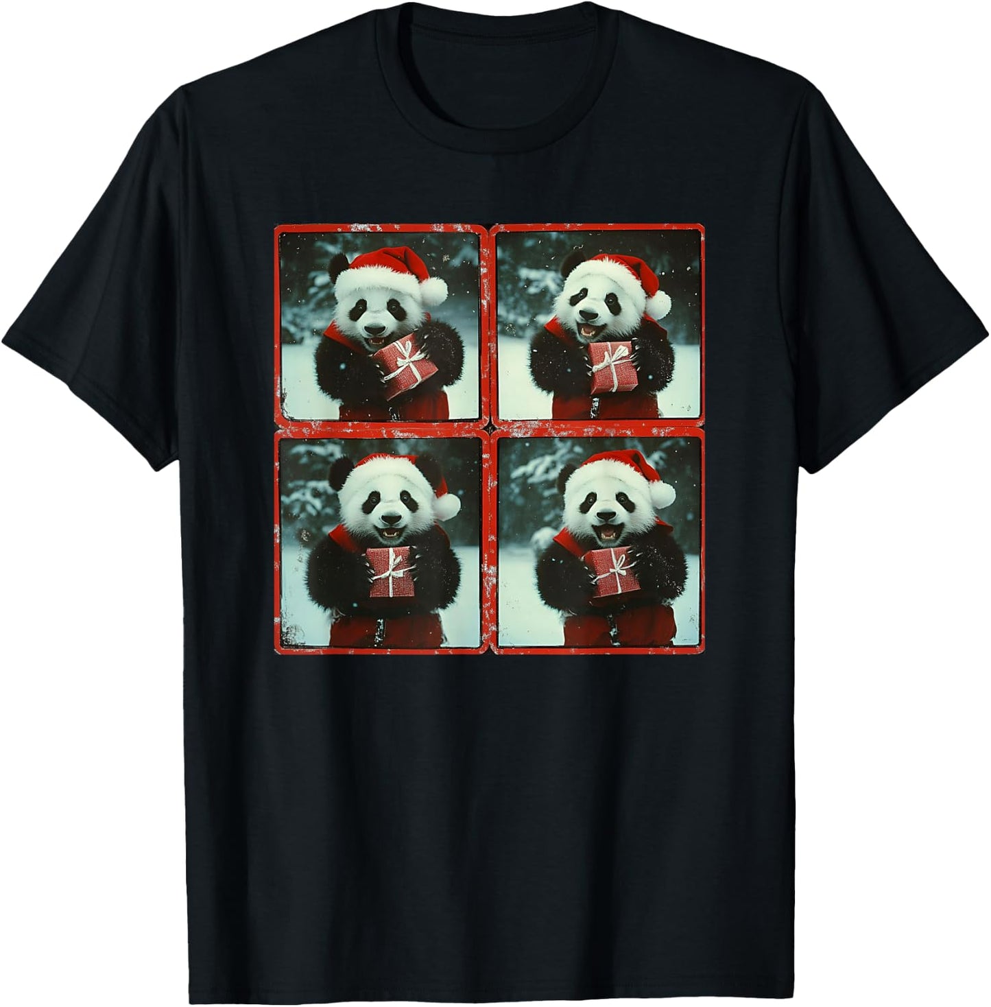 Panda With Santa Hat Panda Christmas T-Shirt - T-Shirt | Black